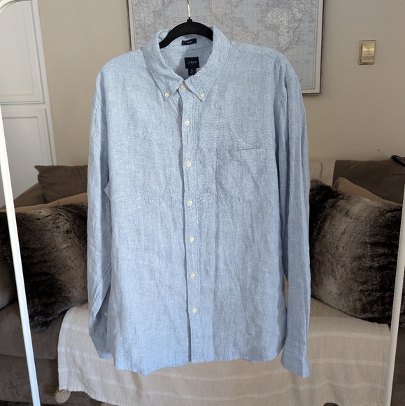 J Crew Slim Fit Linen-Blend Button Down - Picture 1 of 4